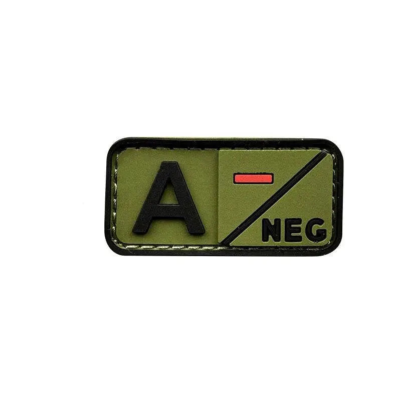 3D PVC blood type patch in green for military identification and outdoor gear