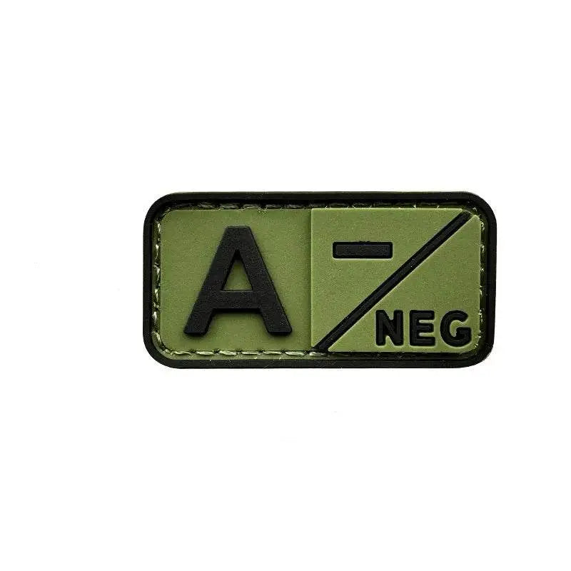 3D PVC blood type patch in green for military uniforms and outdoor gear