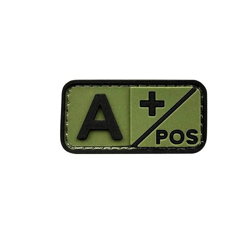 3D PVC blood type patch A positive on green background for military gear