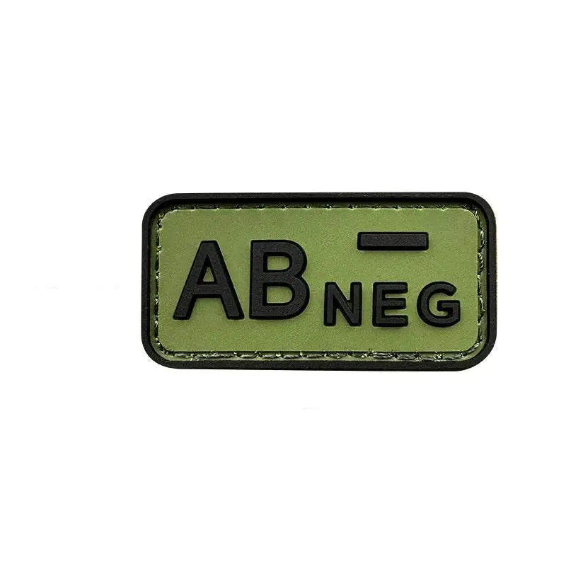 3D PVC blood type patch in olive green with AB negative designation for military gear