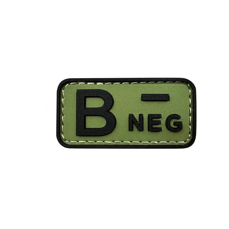 Green 3D PVC blood type patch B negative for identification in emergencies