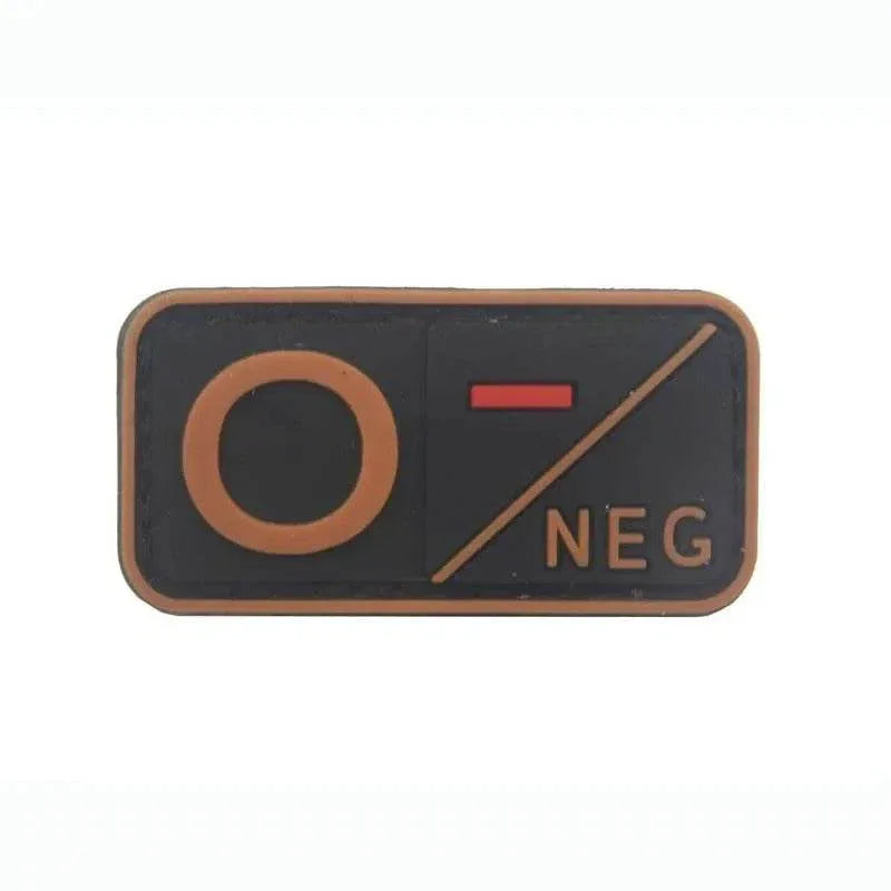 3D PVC blood type patch in tan with O negative designation for military use