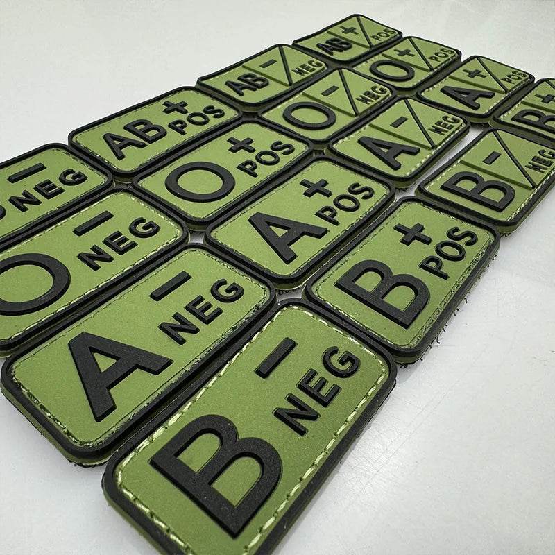 Assorted 3D PVC blood type patches for military and outdoor use
