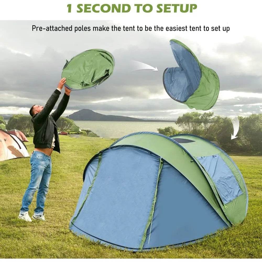 4 Person Instant Tent with pre-attached poles for easy and quick setup in outdoor settings