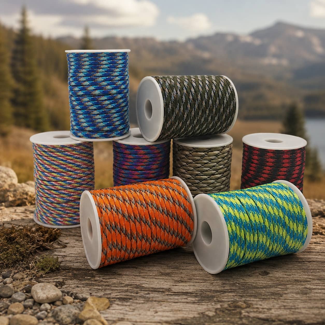 7-core 4mm outdoor paracord rope available in 5m, 15m and 30m lengths for camping and hiking