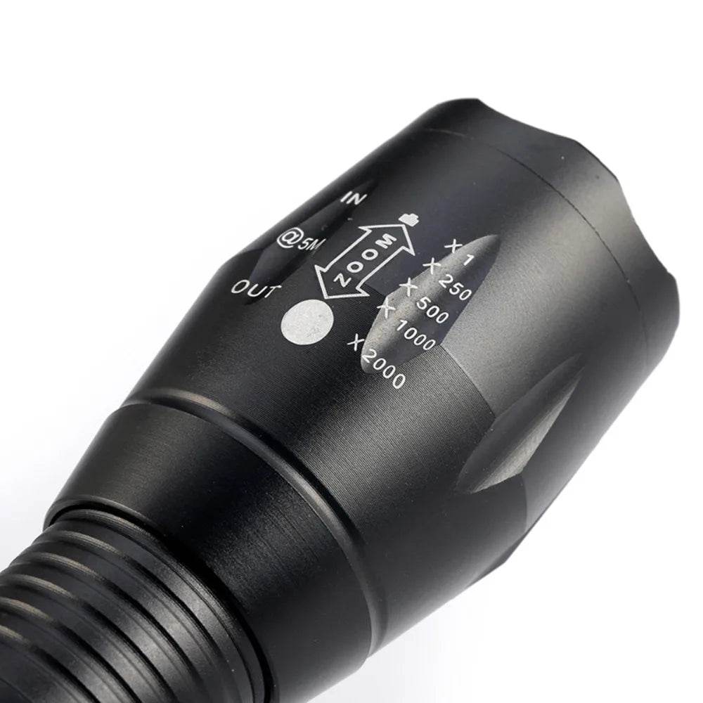 8000LM military flashlight with adjustable zoom function and multiple brightness settings