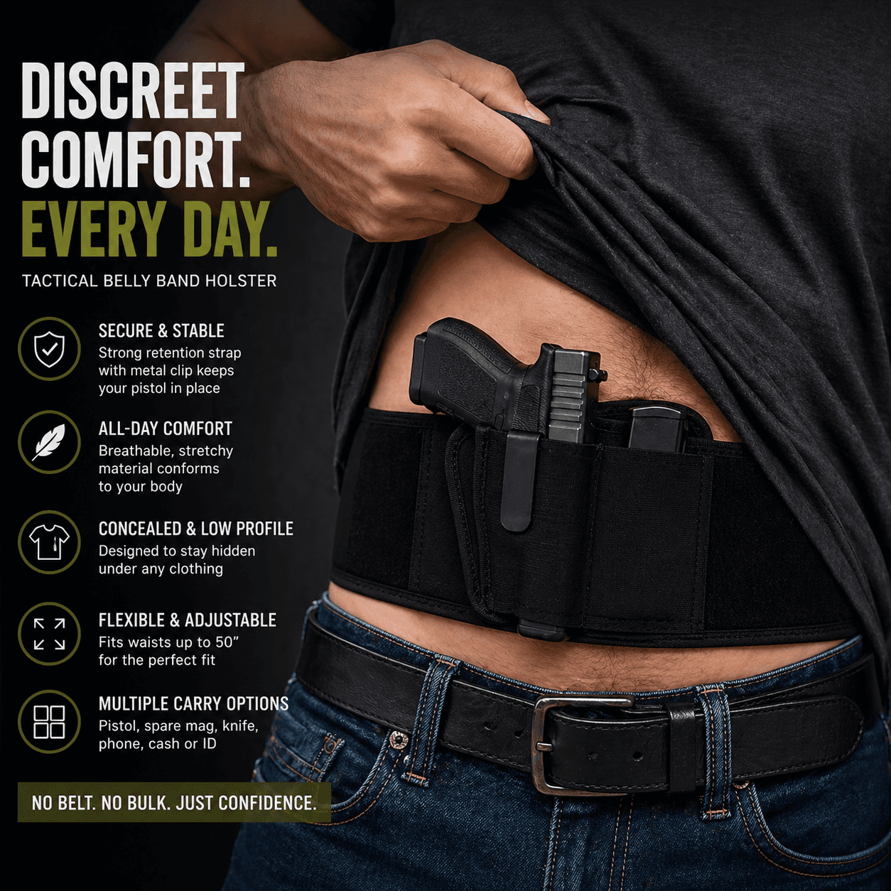 Military-Approved Belly Band Pistol Holster for Comfort