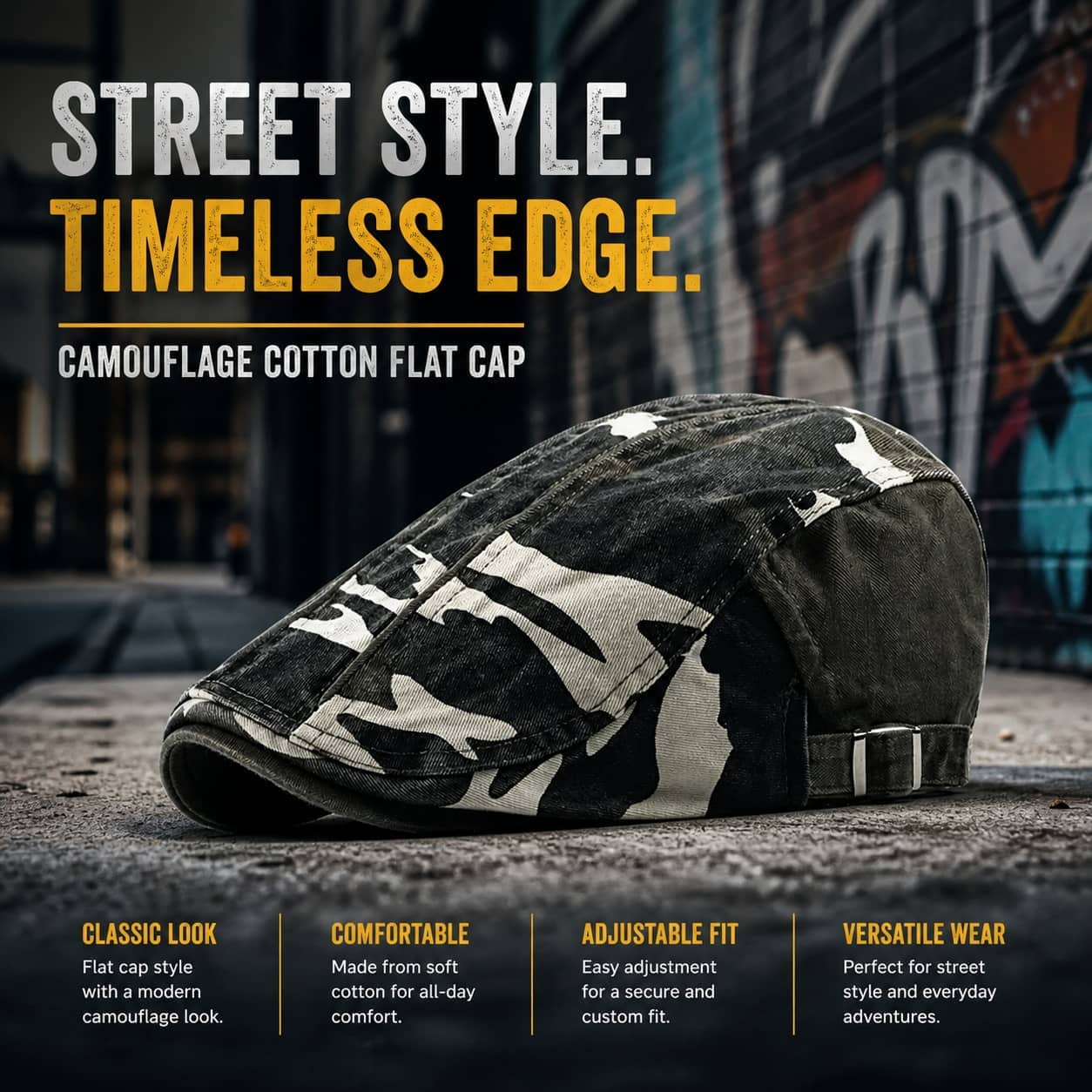 Military-Outdoors Camouflage Cotton Flat Cap for Adventures