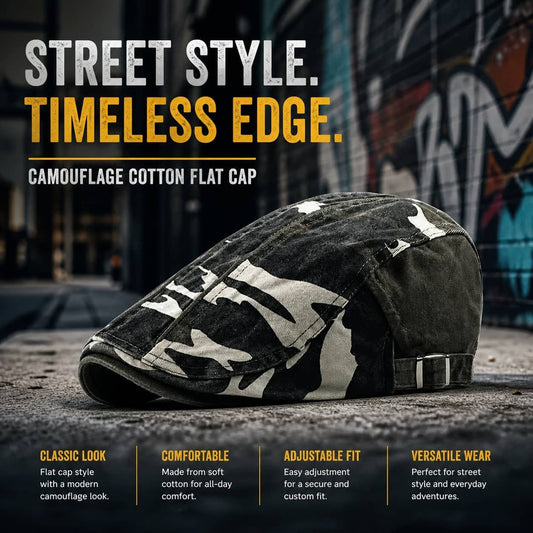 Military-Outdoors Camouflage Cotton Flat Cap for Adventures