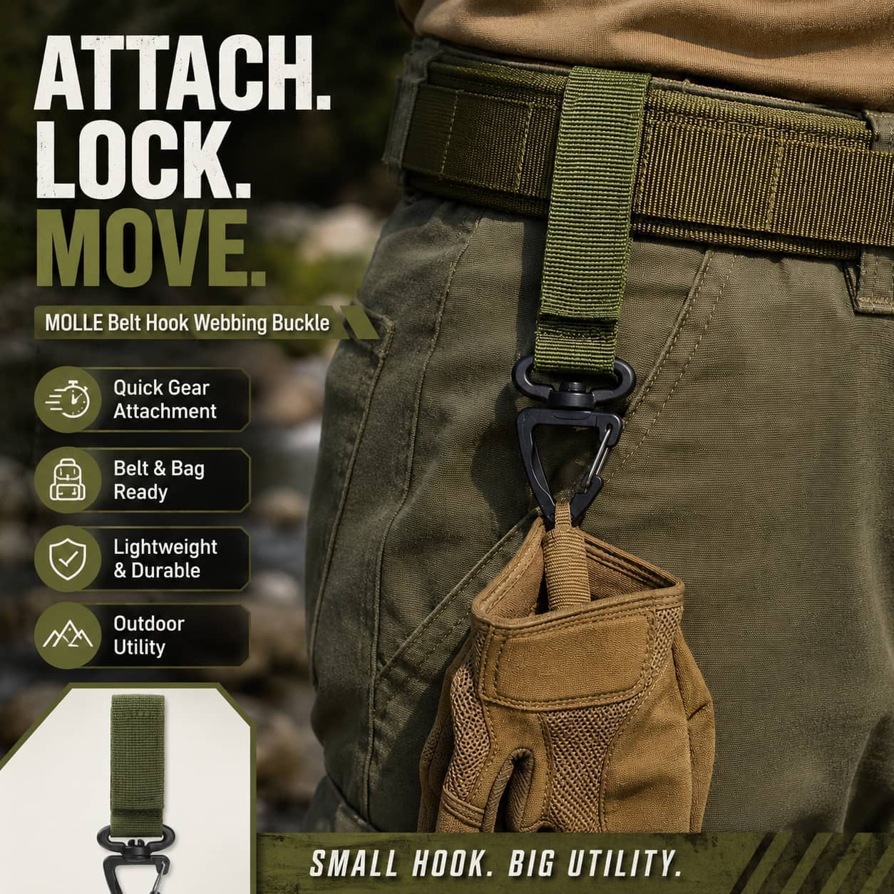 MOLLE Belt Hook Webbing Buckle Clip for Outdoor Gear, Pouches & Webbing