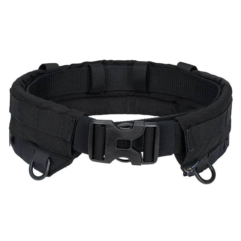 Black adjustable outdoor belt for tactical use with durable fastening