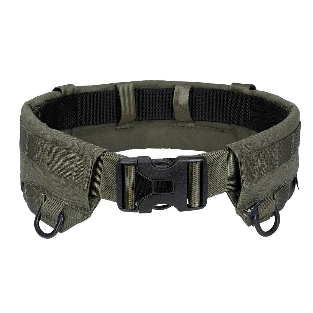 Tactical belt in olive green with adjustable outdoor belt feature
