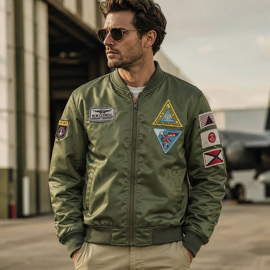 Air Force pilot jacket in olive green with embroidered patches
