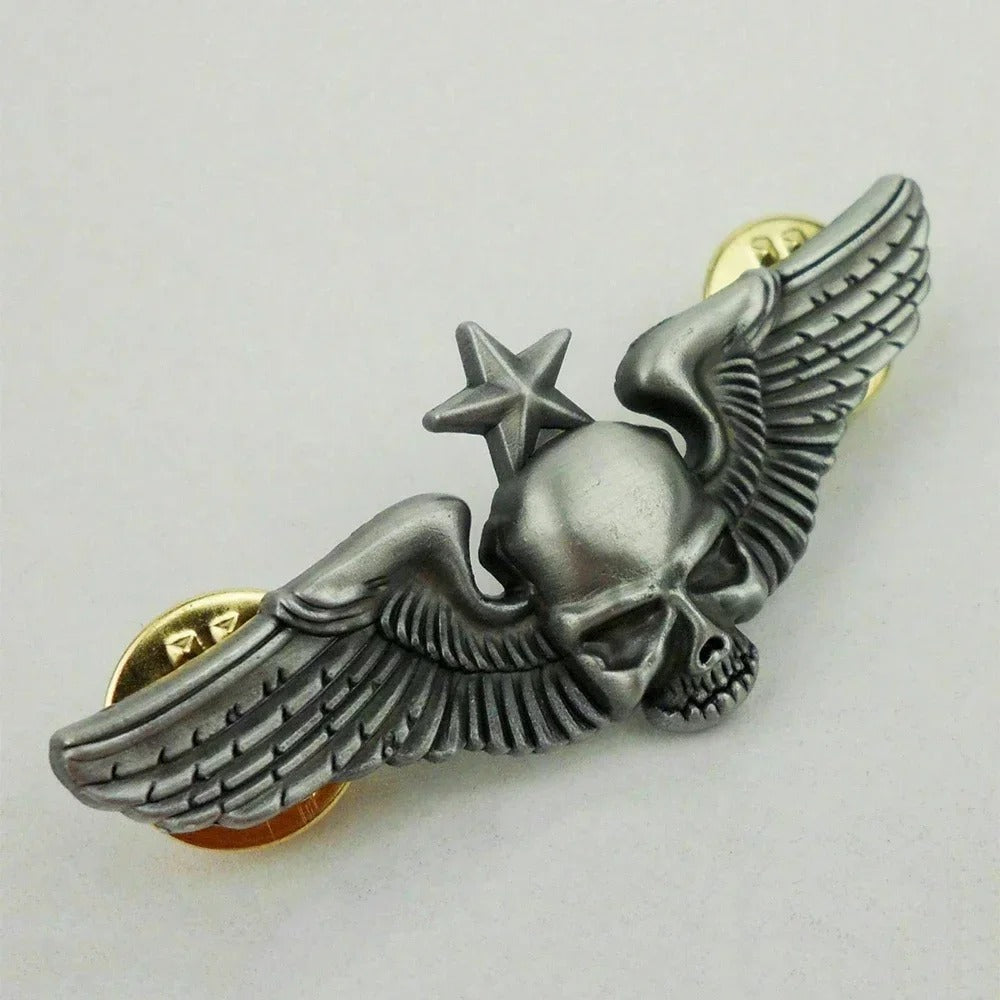Airborne Badge replica in silver with detailed skull and wings design