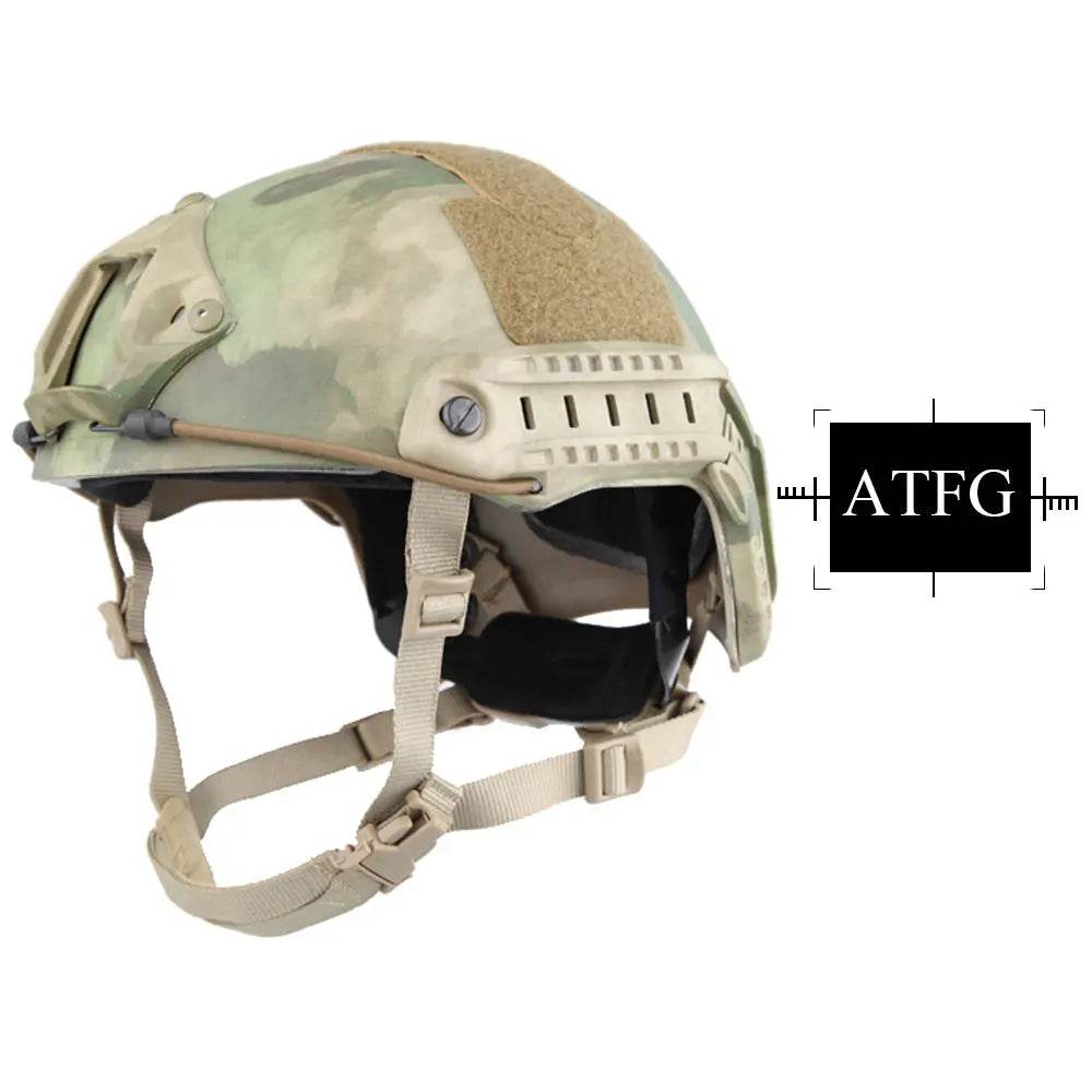Tan Multicam airsoft helmet with adjustable straps for tactical gear