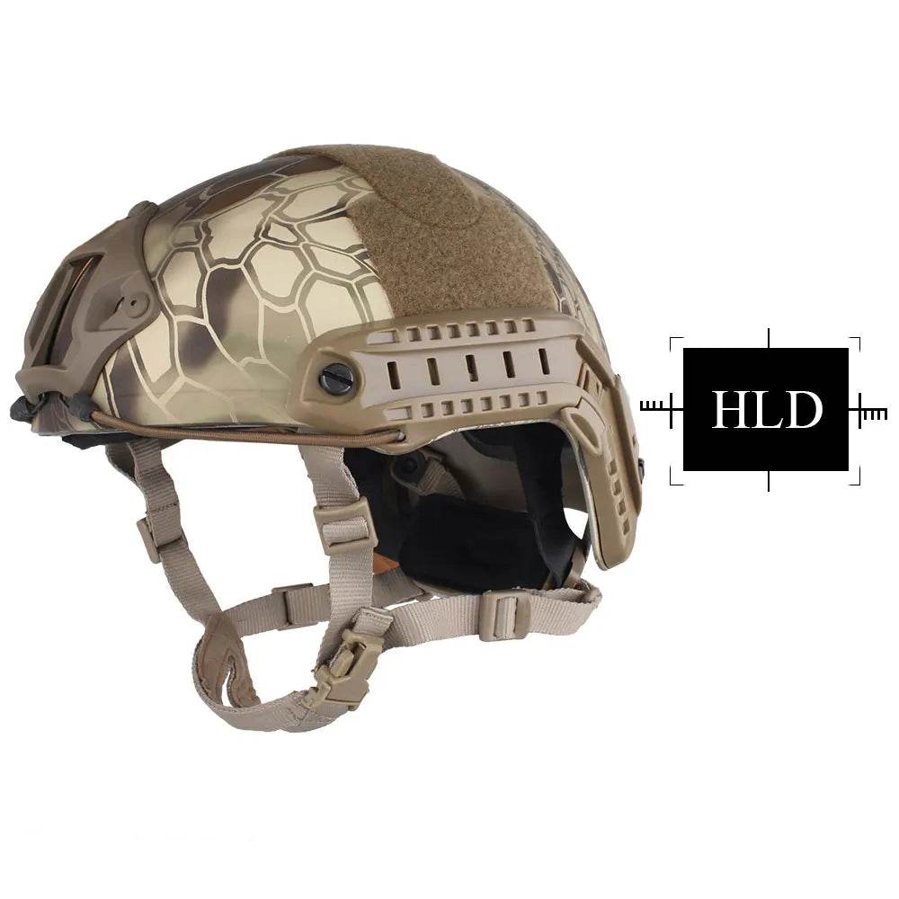 Camo airsoft helmet with adjustable straps for tactical use