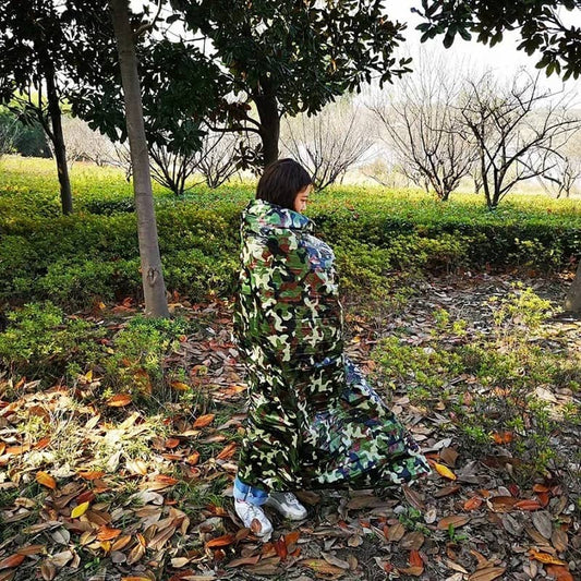 Camouflage aluminum survival blanket for emergency warmth and protection