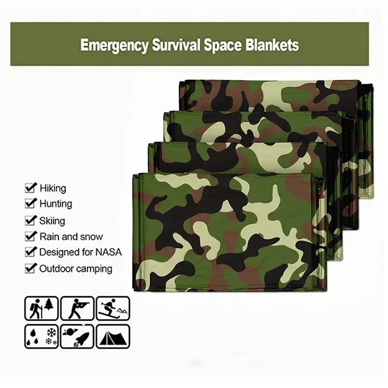 Camouflage aluminum survival blanket for hiking and outdoor camping