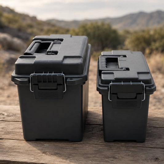 Black Ammo Container for secure storage and transport of ammunition