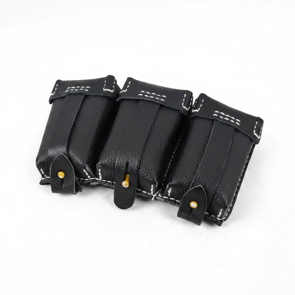 Black ammunition pouch replica with three compartments for tactical storage