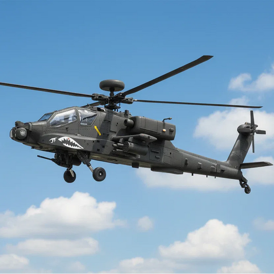 Apache RC helicopter in black, perfect for aerial maneuvers and outdoor fun
