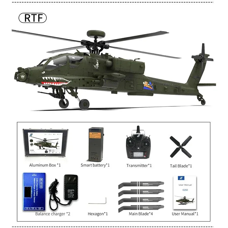Apache RC helicopter in green with remote control and smart battery