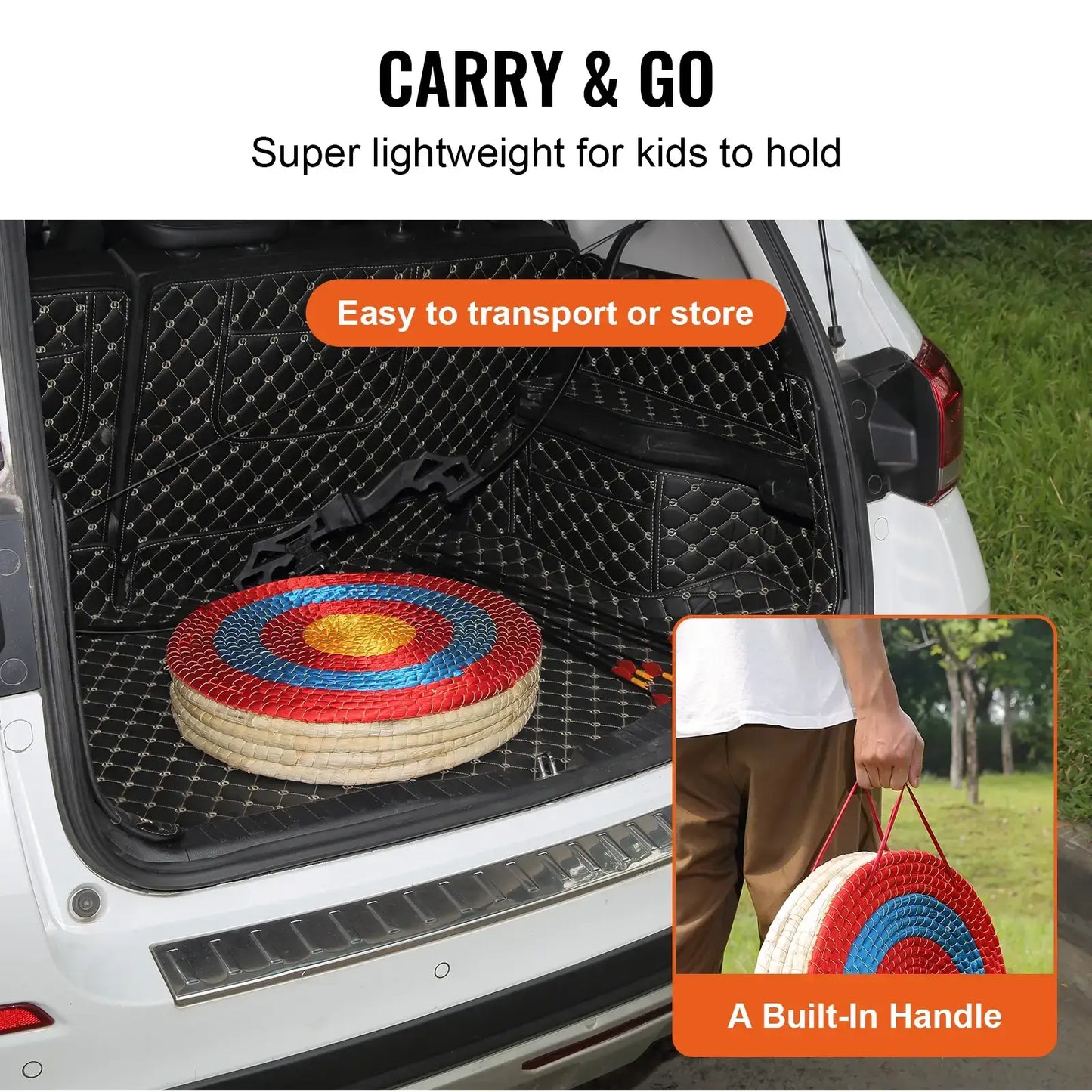 Military-Outdoors archery target with built-in handle for easy transport
