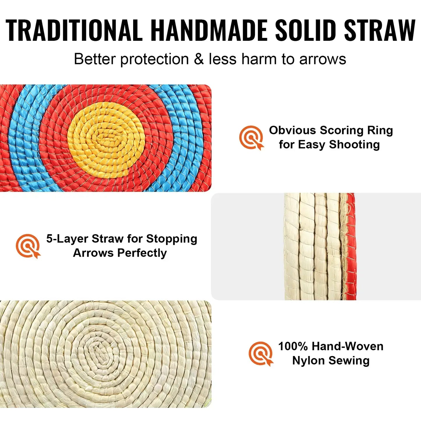 Handmade solid straw archery target with obvious scoring ring for accurate shooting