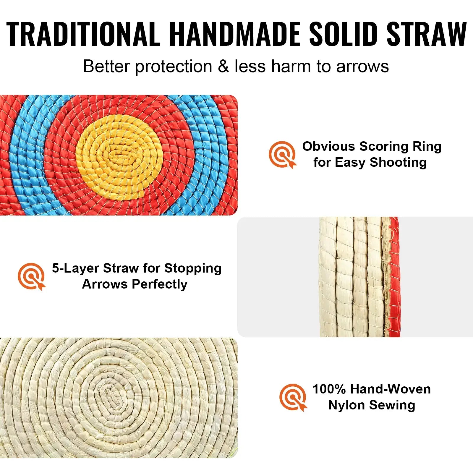 Handmade solid straw archery target with obvious scoring ring for accurate shooting