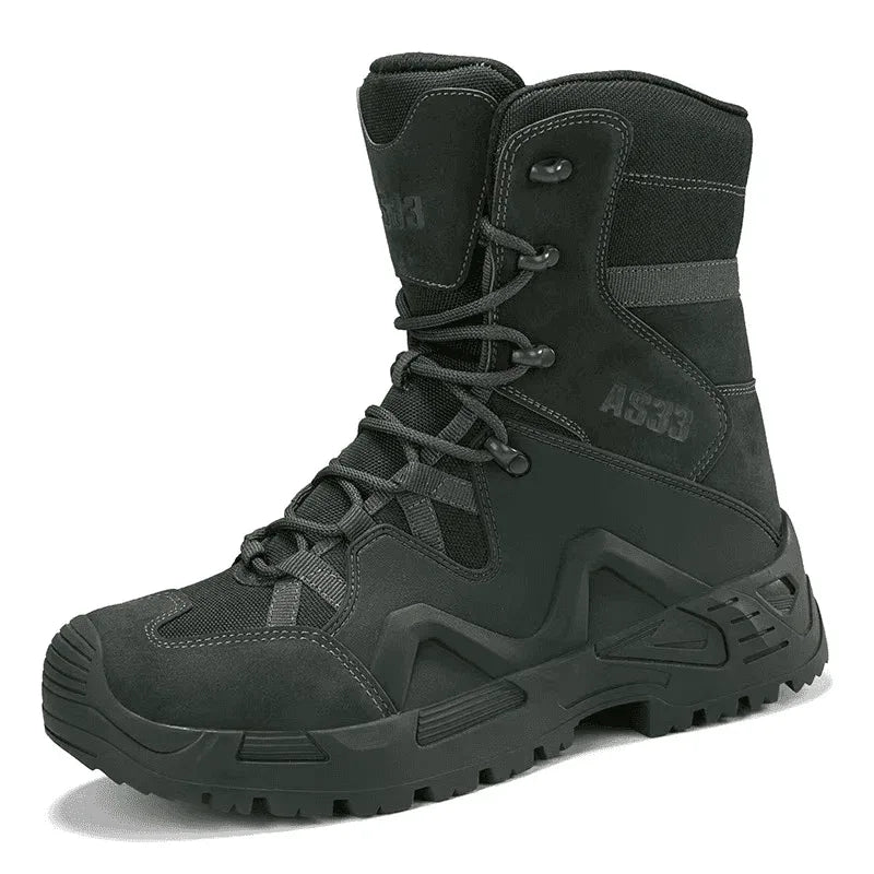 Black split leather boots for tactical outdoor activities