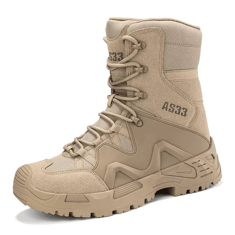 Tan split leather boots designed for military and outdoor use