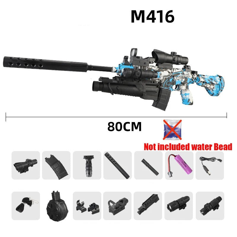 M416 automatic soft bullet gun with accessories and tactical design, ideal for outdoor play.