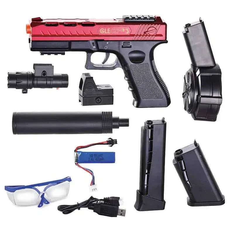 Military-Outdoors Red Water Bullet Gun with Accessories for Fun Shooting Play