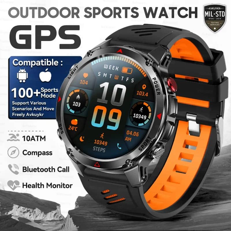 Outdoor smart GPS watch with health monitor and Bluetooth call feature