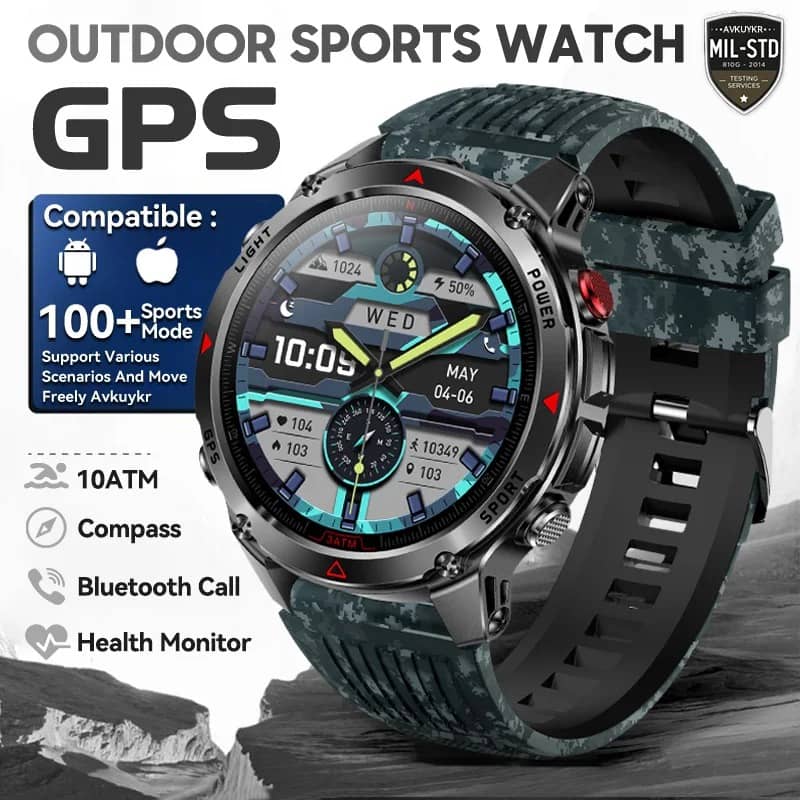 Outdoor Smart GPS Watch with Outdoor Sports Mode and Health Monitoring