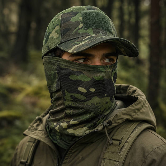 2-piece camouflage balaclava and cap set with cotton-polyester fabric for outdoor use hiking camping travel and sun shade