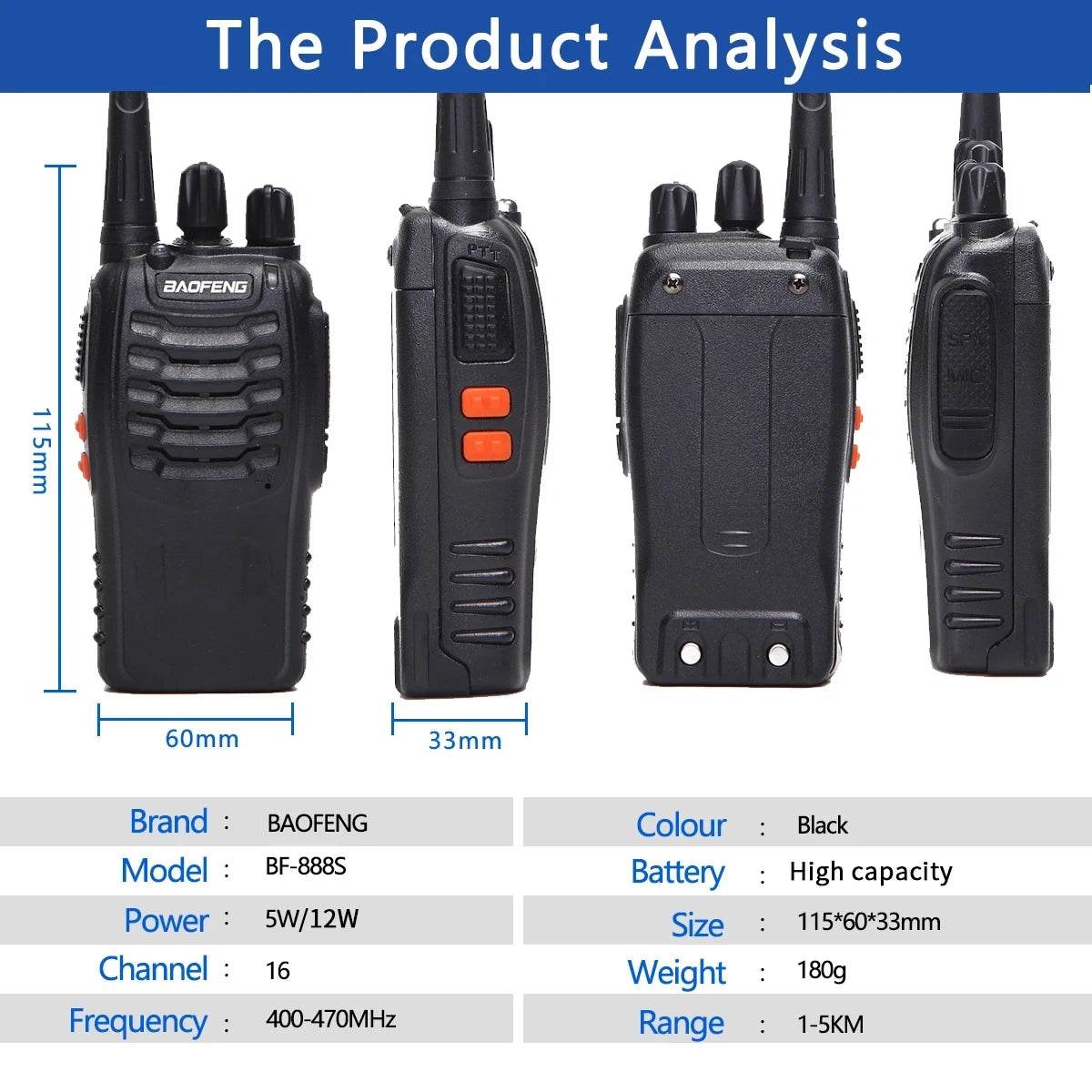 Baofeng BF-888S 12W Long-Range Walkie Talkies 2 OR 4 PCS - Military-Outdoors.com