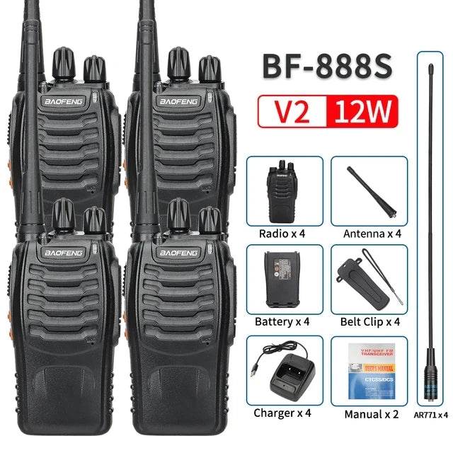 Baofeng BF-888S Long Range Walkie Talkies with 12W Power and Four Units