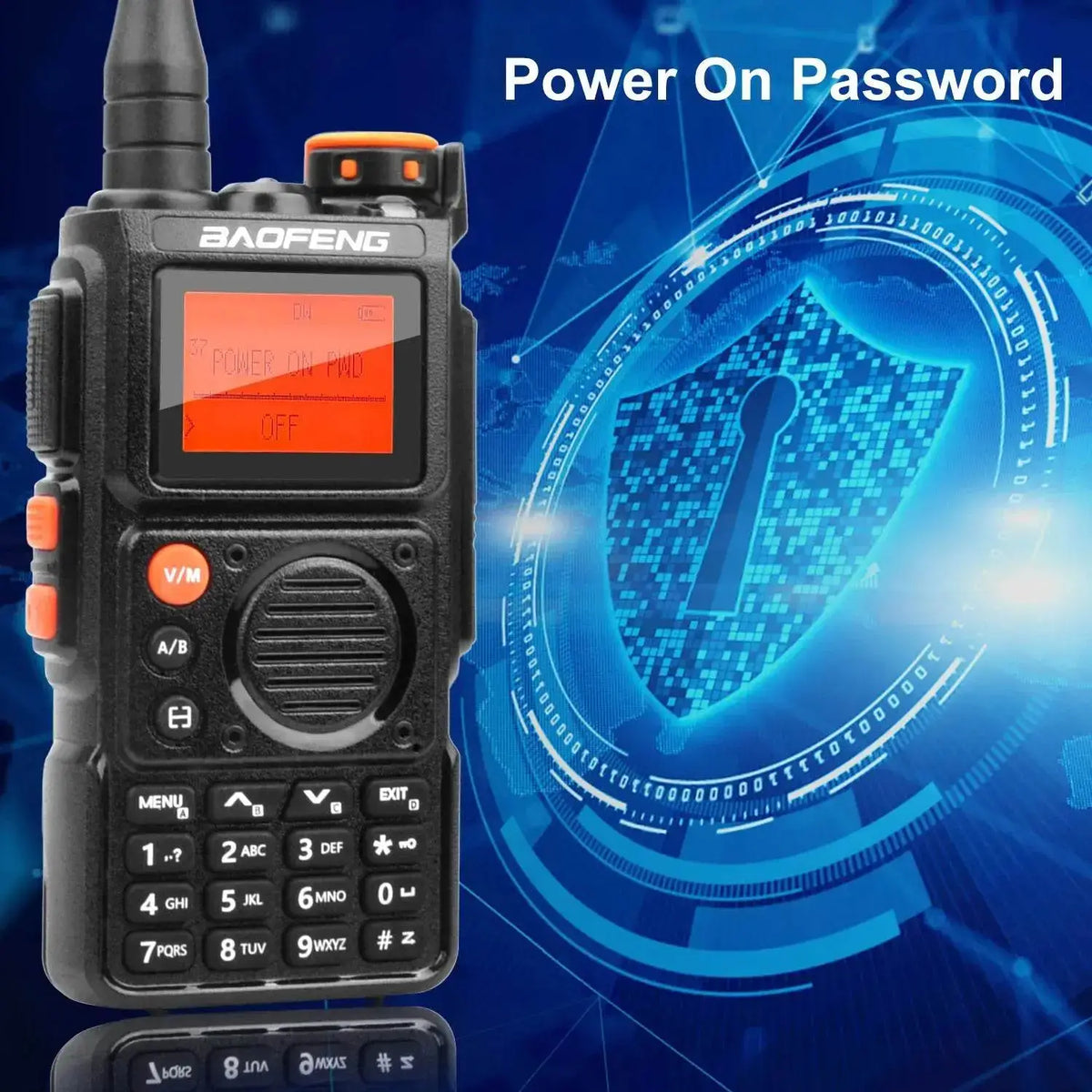 Baofeng K6 walkie talkie with power on password feature and digital display