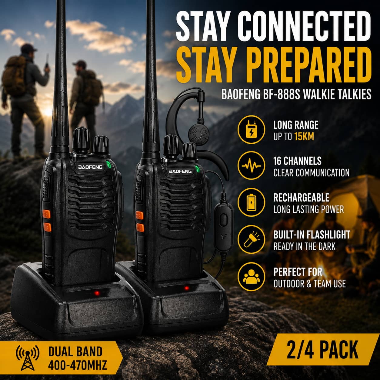 Baofeng BF-888S Black Long Range Walkie Talkies for Outdoor Use