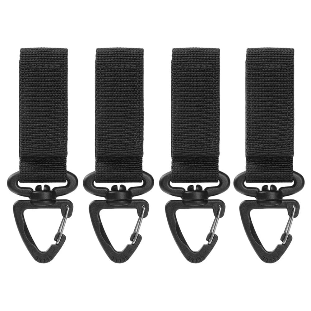 Black webbing buckle straps with durable clips for versatile use