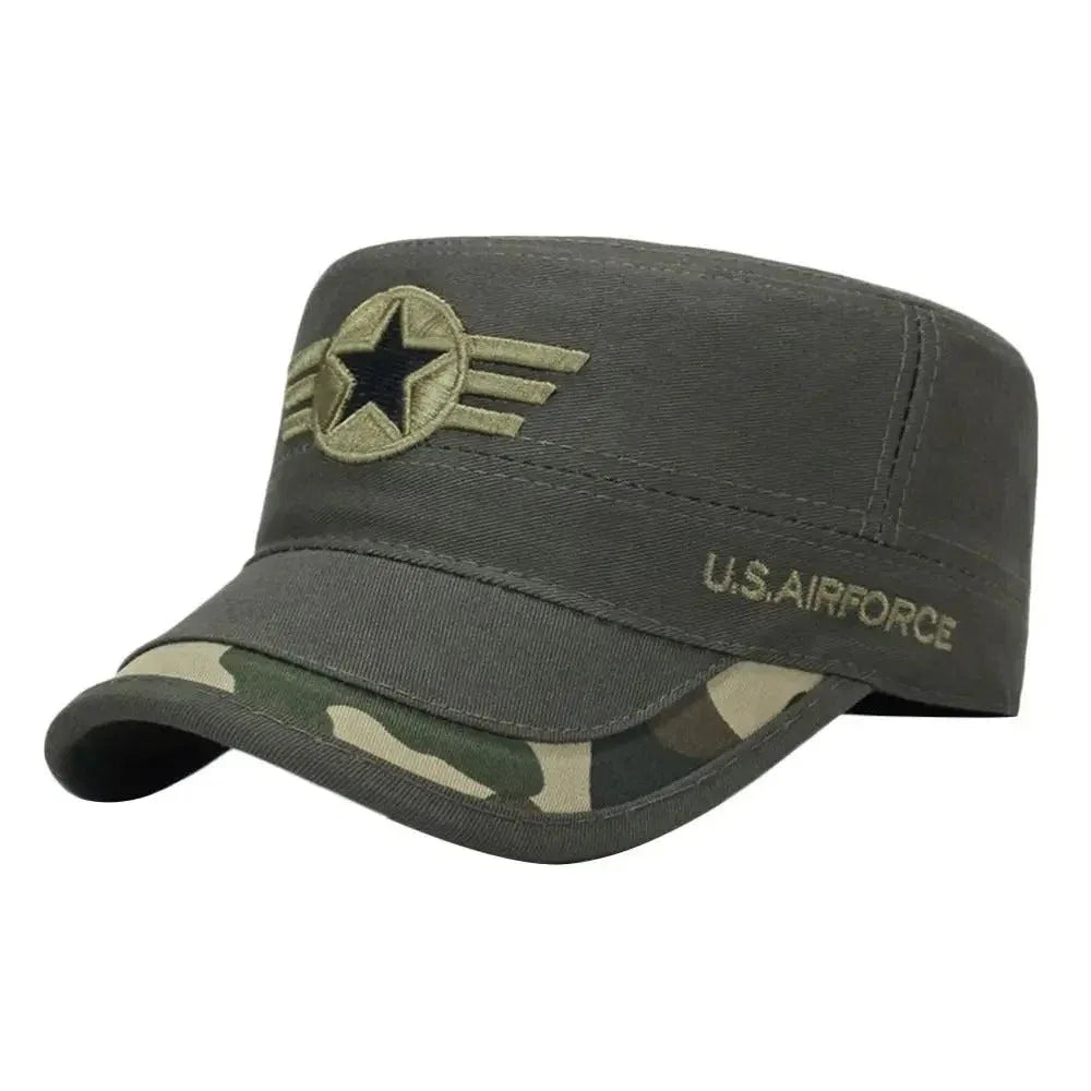 Gray Baseball Military Caps with U.S. Airforce Logo and Camouflage Brim for Outdoor Adventures