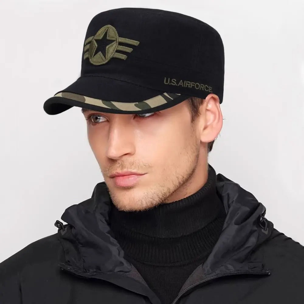 Military-Outdoors Baseball Military Caps with U.S. Airforce emblem and camo brim for outdoor style