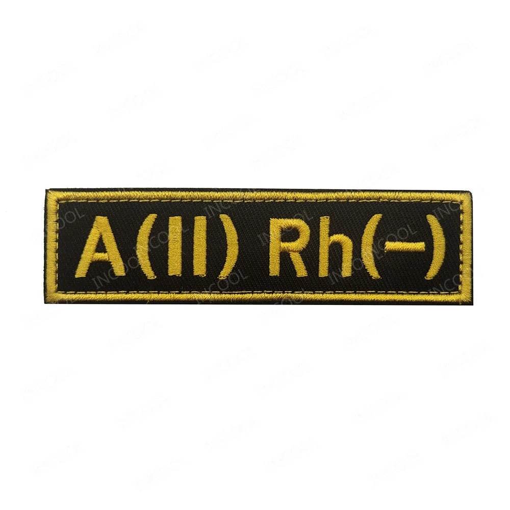 Blood group patch A II Rh negative on black background for military uniforms