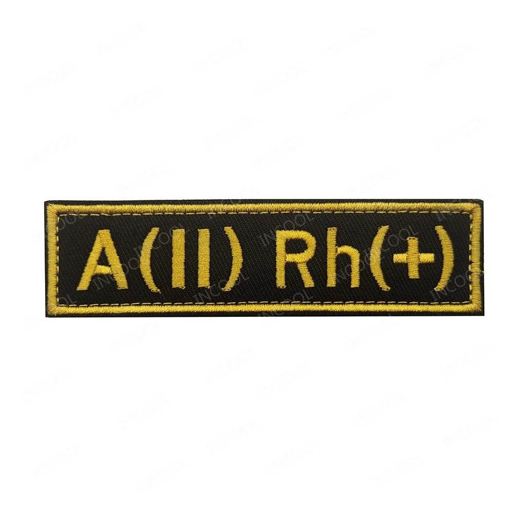 Blood group patch A II Rh plus in black and yellow for military uniforms