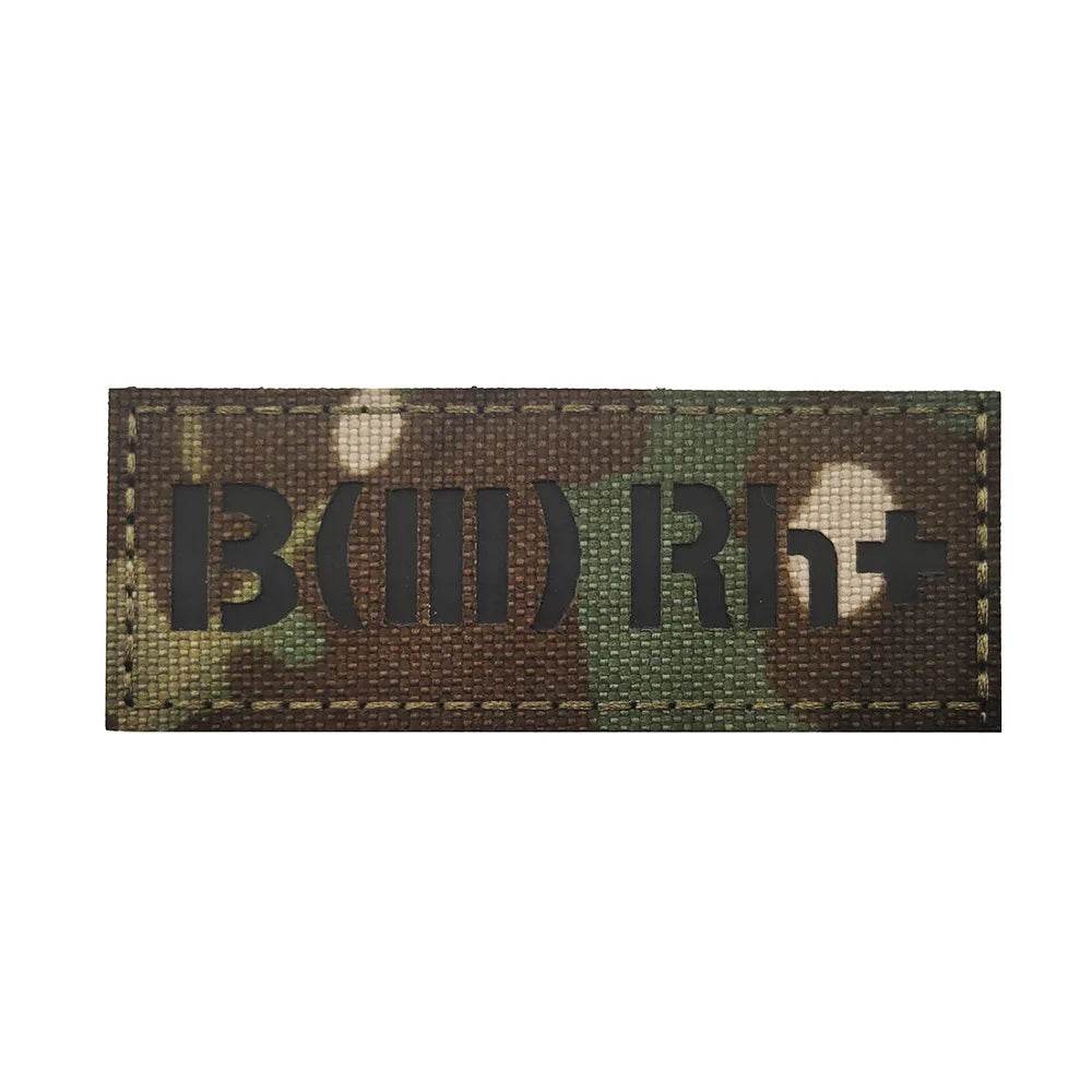 Blood group patch B III Rh plus in camo design for military use