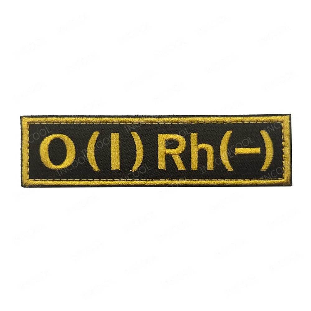 Yellow O Rh Negative blood group patch for military uniforms