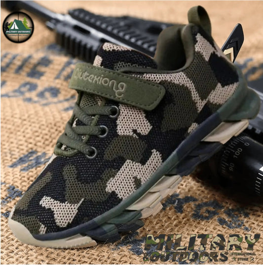 Boys camouflage sneakers designed for outdoor play with a lightweight and durable construction