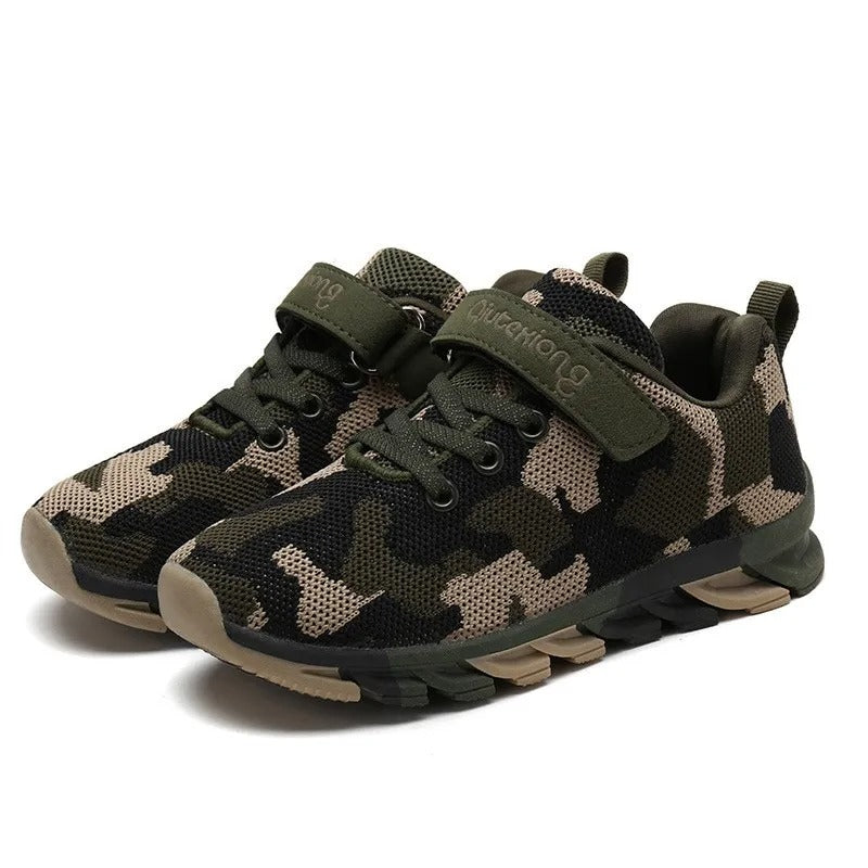 Boys camouflage sneakers with comfortable fit and durable design for outdoor adventures