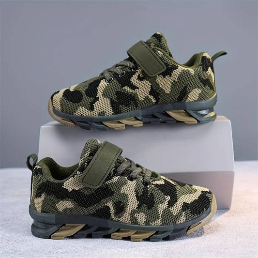 Boys camouflage sneakers with lightweight design for active play